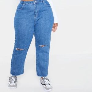 PLUS Mid Wash Fray Hem Ripped Jeans
